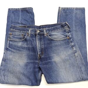 Men's Levi 505 Blue Jeans Distressed Knee